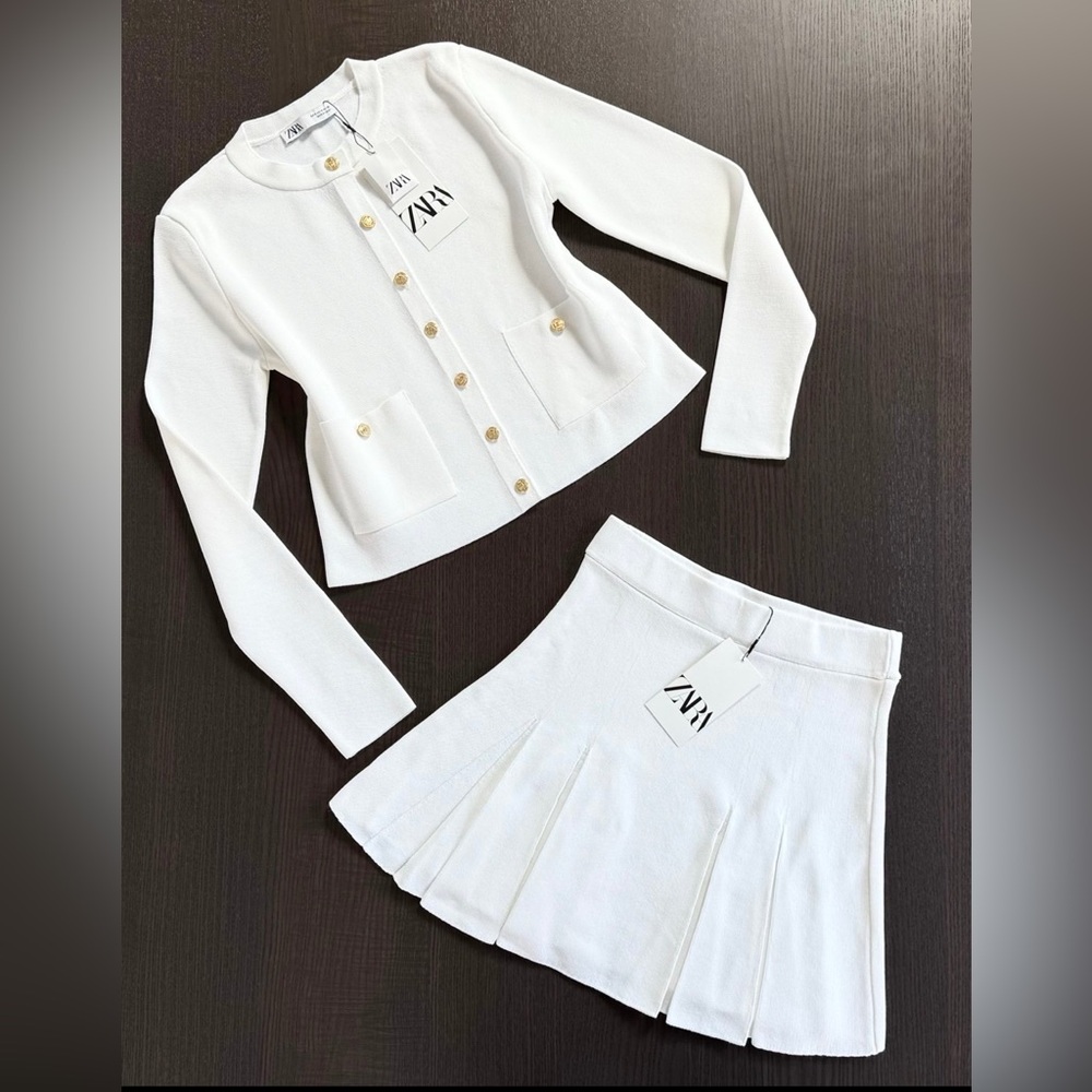 Zara Cream Cardigan and Skirt Set with Gold Accents - Picture 4 of 8